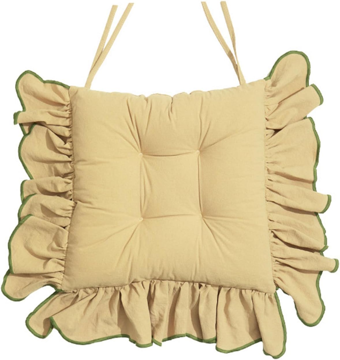 Cotton Ruffles Chair Cushion for Dining Chairs Soft Comfortable Chair Pads with Ties Farmhouse Country Seat Cushion for Kitchen Chairs Office Chairs (Green,16"x16")