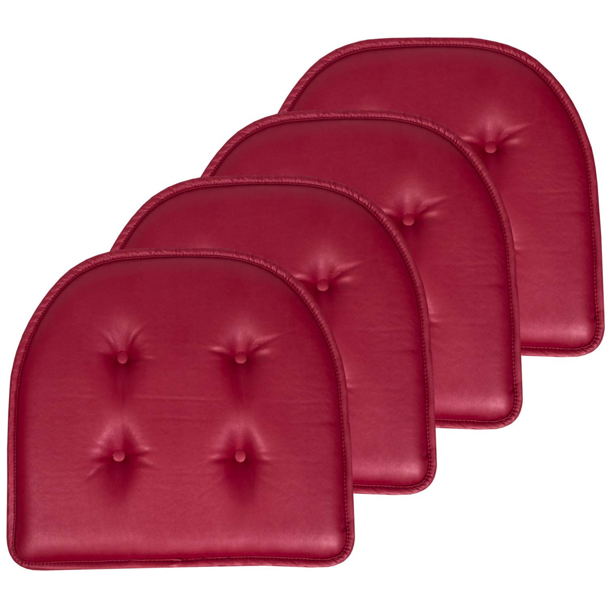 Sweet Home Collection Chair Cushion Memory Foam Pads Tufted Slip Non Skid Rubber Back U-Shaped 17" x 16" Seat Cover, 4 Count (Pack of 1), Army Green