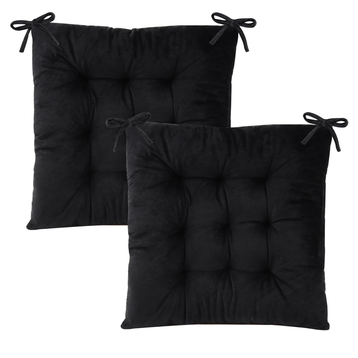 2 Pack Square Seat Cushion Chair Pads for Kitchen Dining Chairs, Soft Comfort Velvet Chair Mat Pillow Cushions with Ties for Office Desk Living Room Tatami 15.5", Ivory