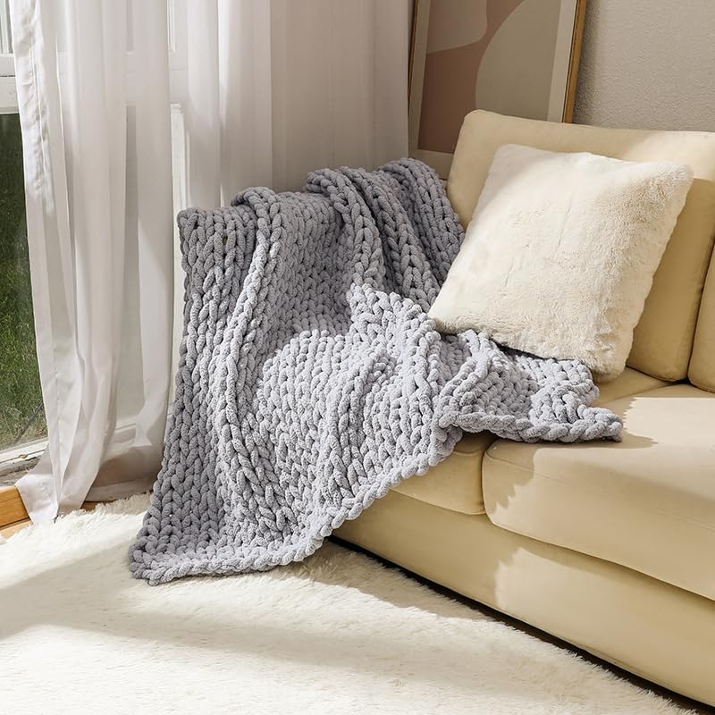 Soft Chunky Knit Throw Blanket for Couch, Cozy Warm Knitted Blankets