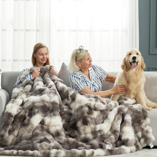 Cozy Bliss Bubble Faux Fur Throw Blanket for Couch, Tie-dye Taupe, 50"x60"