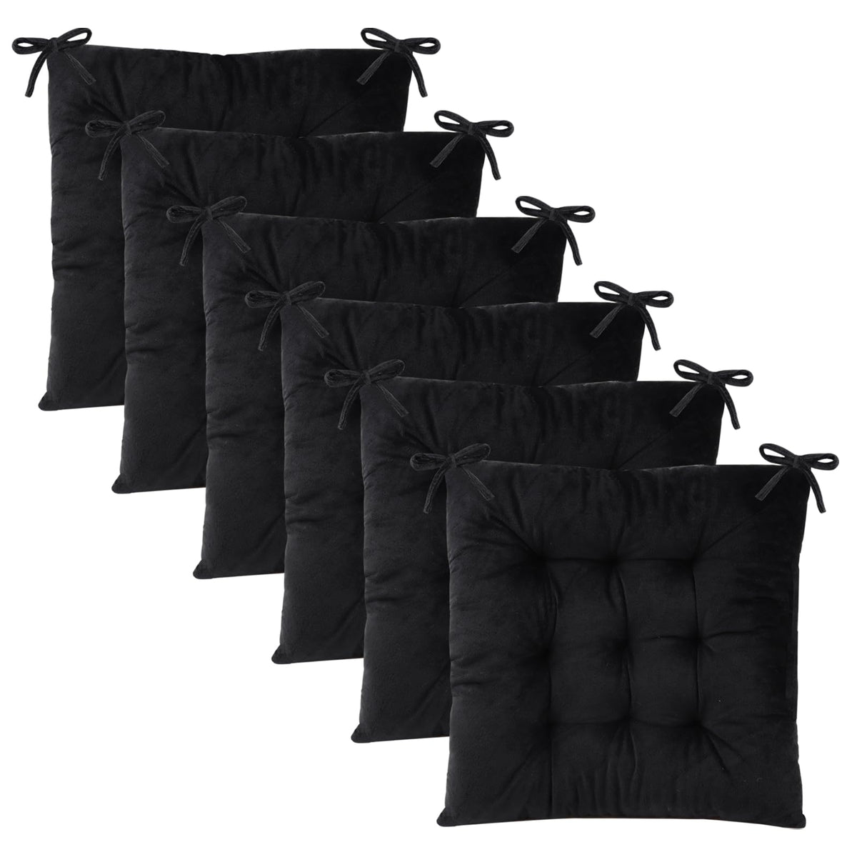 2 Pack Square Seat Cushion Chair Pads for Kitchen Dining Chairs, Soft Comfort Velvet Chair Mat Pillow Cushions with Ties for Office Desk Living Room Tatami 15.5", Ivory