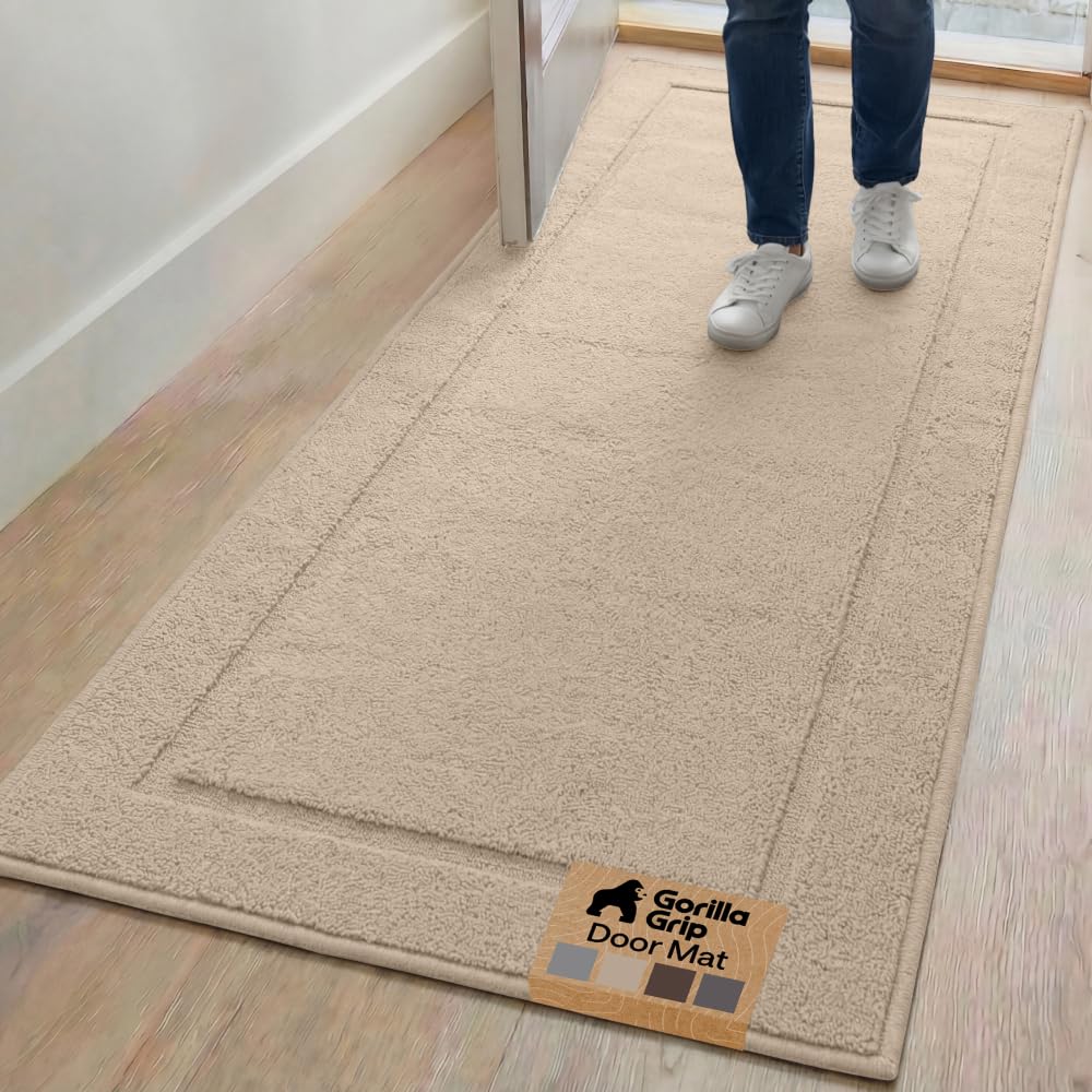 GORILLA GRIP Indoor Door Mat, Rubber Backing Entry Rug 29x17, Gray