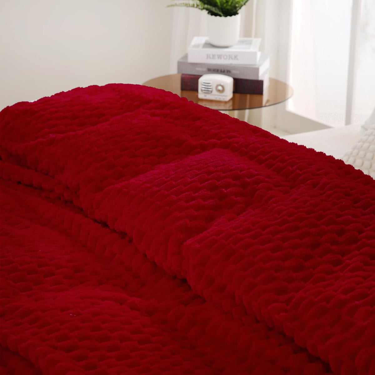 Red Throw Blanket 50"×60" inches Gifts for Mom Fuzzy 3D Jacquard Decorative