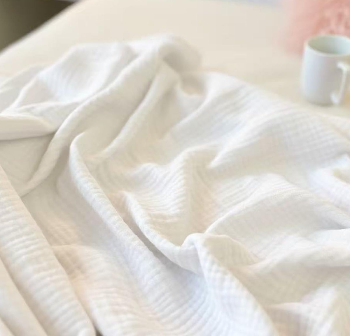 KyraHome 100% Organic Cotton Throw Muslin Blanket, 50"x60", Oatmeal Khaki