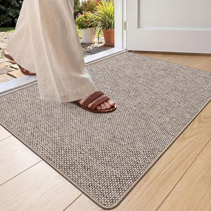 Color&Geometry Ultra-Thin Indoor Door Mat Entrance, 17"x30" Heather Khaki