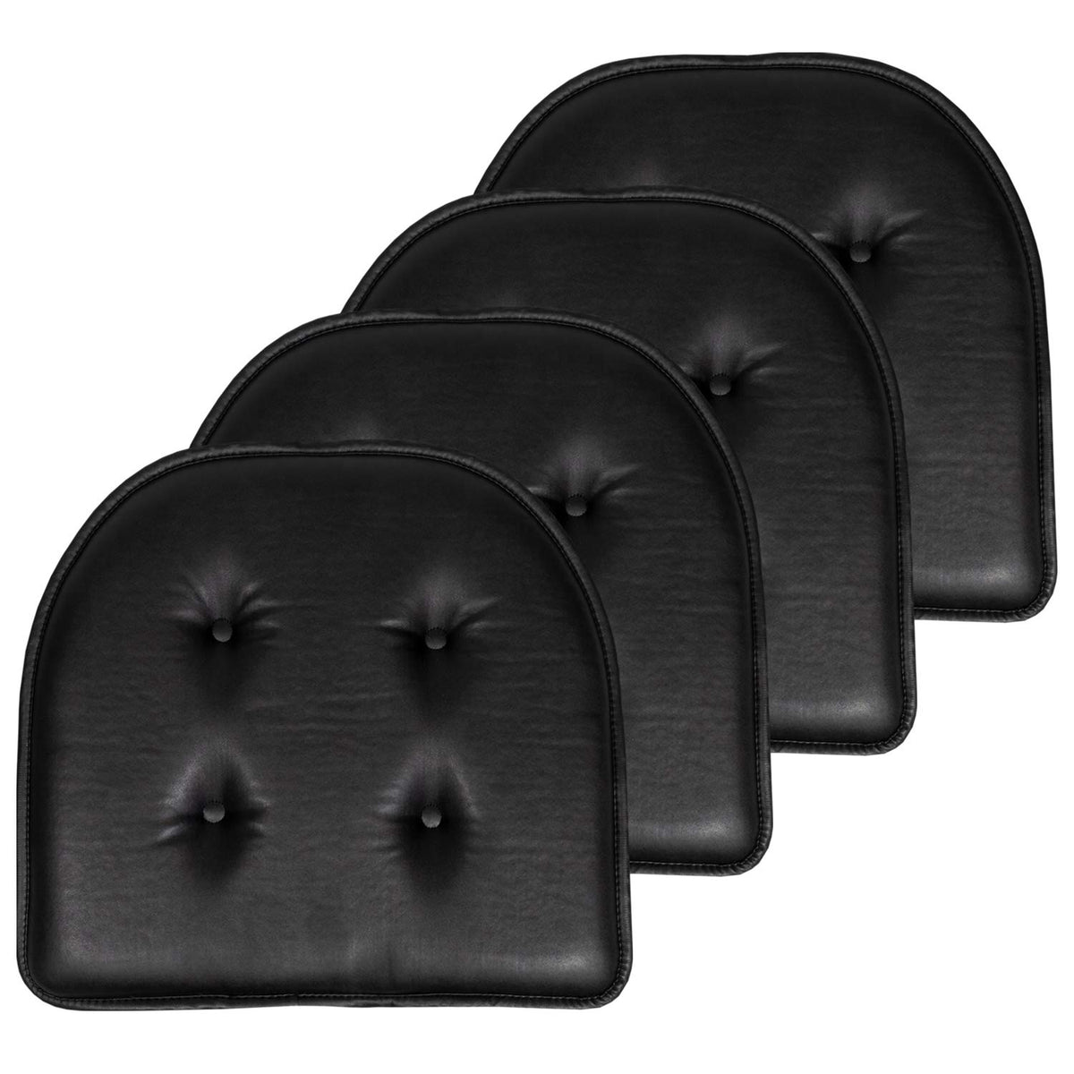 Sweet Home Collection Chair Cushion Memory Foam Pads Tufted Slip Non Skid Rubber Back U-Shaped 17" x 16" Seat Cover, 4 Count (Pack of 1), Army Green