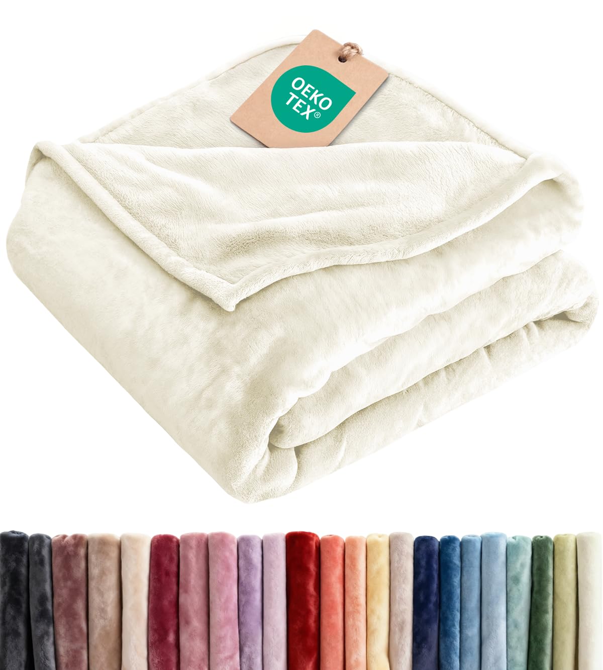 Fleece Blanket Throw Size - Ultra-Soft Warm Flannel Fleece Blanket - Cream