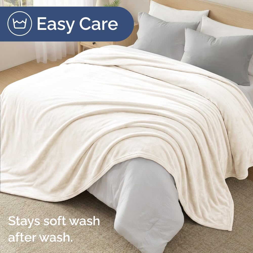 Fleece Blanket Throw Size - Ultra-Soft Warm Flannel Fleece Blanket - Cream