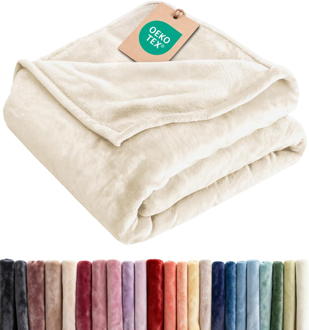Fleece Blanket Throw Size - Ultra-Soft Warm Flannel Fleece Blanket - Cream