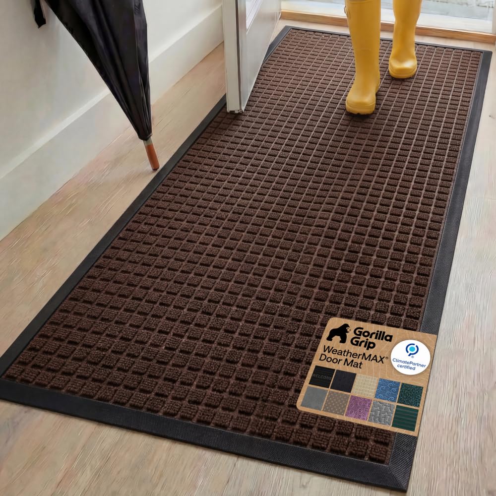 GORILLA GRIP WeatherMAX Door Mat, Indoor and Outdoor Use, Gray Diamond
