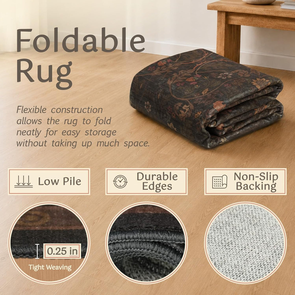 Dark Brown 2x3 Washable Entry Rug, Throw Small Rugs for Entryway Kitchen Bathroom Indoor Door Mat, Farmhouse Floral & Botanical Door Mats, Low Pile Soft Stain Resistant Carpet