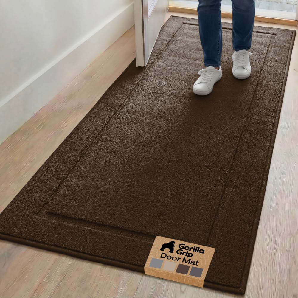 GORILLA GRIP Indoor Door Mat, Rubber Backing Entry Rug 29x17, Gray
