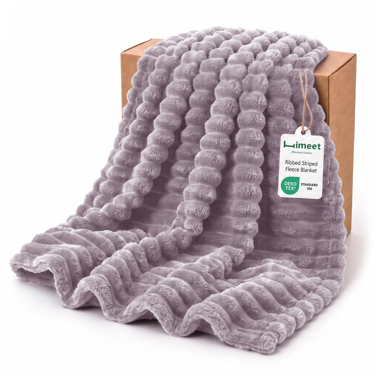 HIMEET Black Throw Blanket for Couch, 300GSM Ribbed Fleece, 50 x 60 Inches