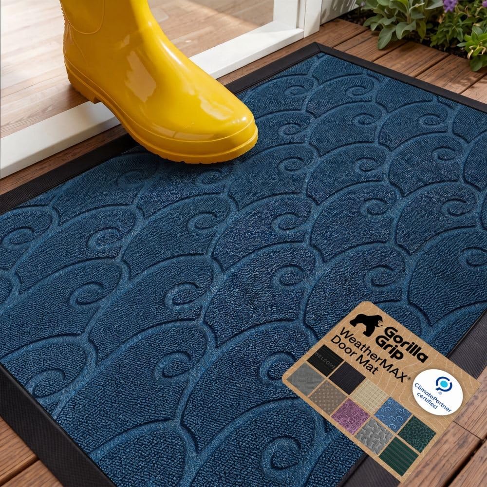 GORILLA GRIP WeatherMAX Door Mat, Indoor and Outdoor Use, Gray Diamond