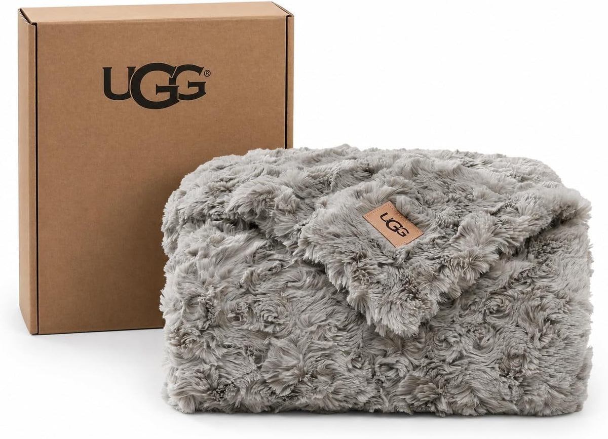 UGG Adalee Throw Blanket for Sofa, Faux Fur Blanket, 50" x 70", Seal Grey