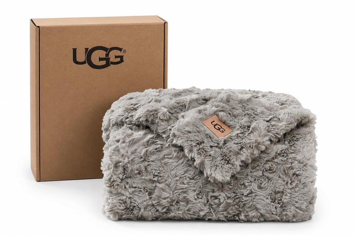 UGG Adalee Throw Blanket for Sofa, Faux Fur Blanket, 50" x 70", Seal Grey