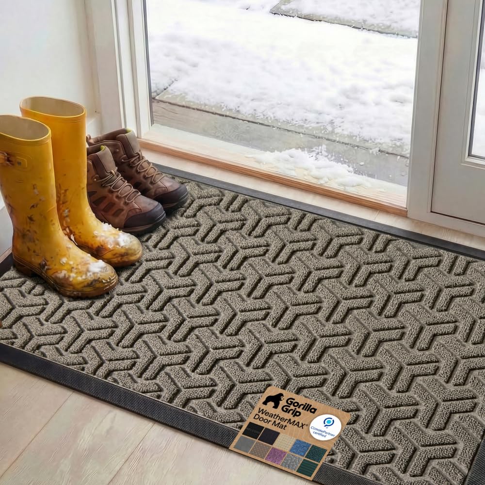 GORILLA GRIP WeatherMAX Door Mat, Indoor and Outdoor Use, Gray Diamond