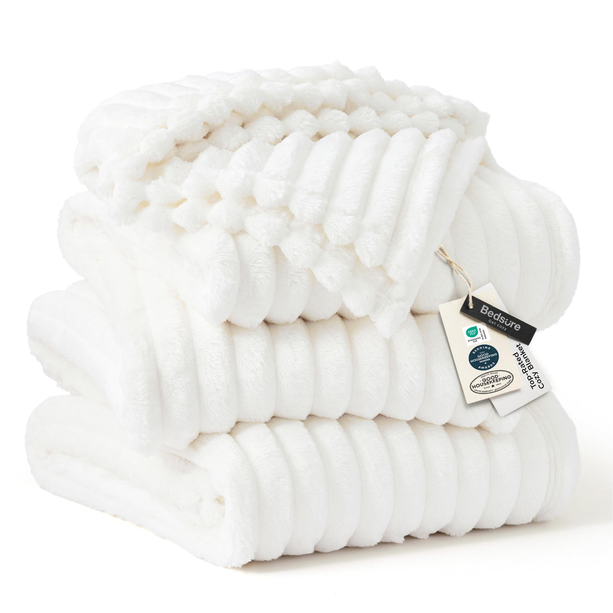 Bedsure GentleSoft White Throw Blanket for Couch - Halloween Decorations for Fall Home Living Room Decor, Cozy Fleece Blanket, Christmas Birthday Gifts for Women Mom Her Girls, Off White, 50x60 in