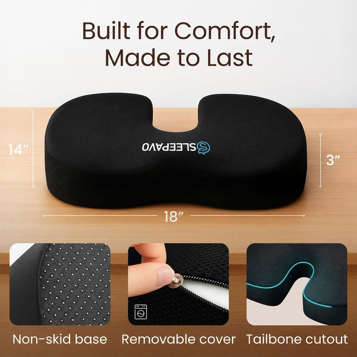Sleepavo Office Chair Cushion, Seat Cushion for Tailbone Pain Relief Butt