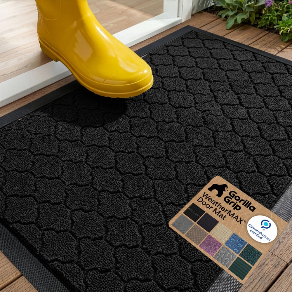 GORILLA GRIP WeatherMAX Door Mat, Indoor and Outdoor Use, Gray Diamond