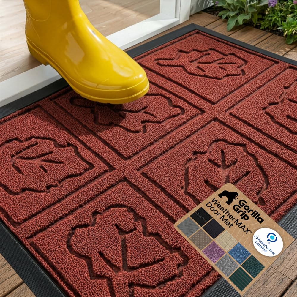 GORILLA GRIP WeatherMAX Door Mat, Indoor and Outdoor Use, Gray Diamond