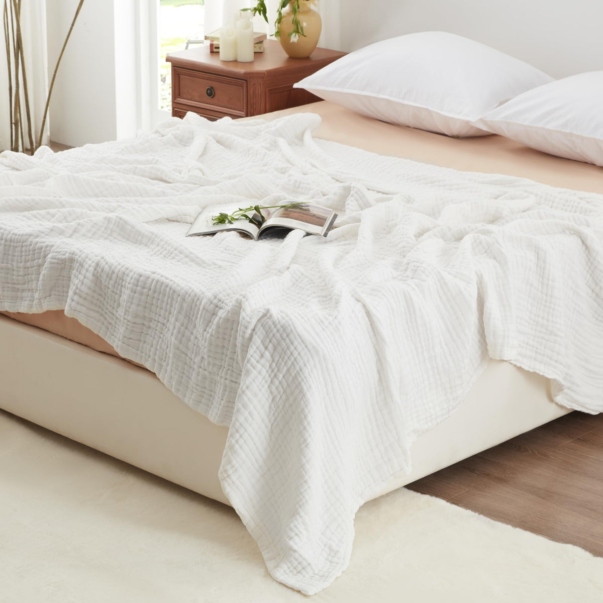 Love's cabin 100% Cotton Muslin Blanket Throw for Couch, Khaki