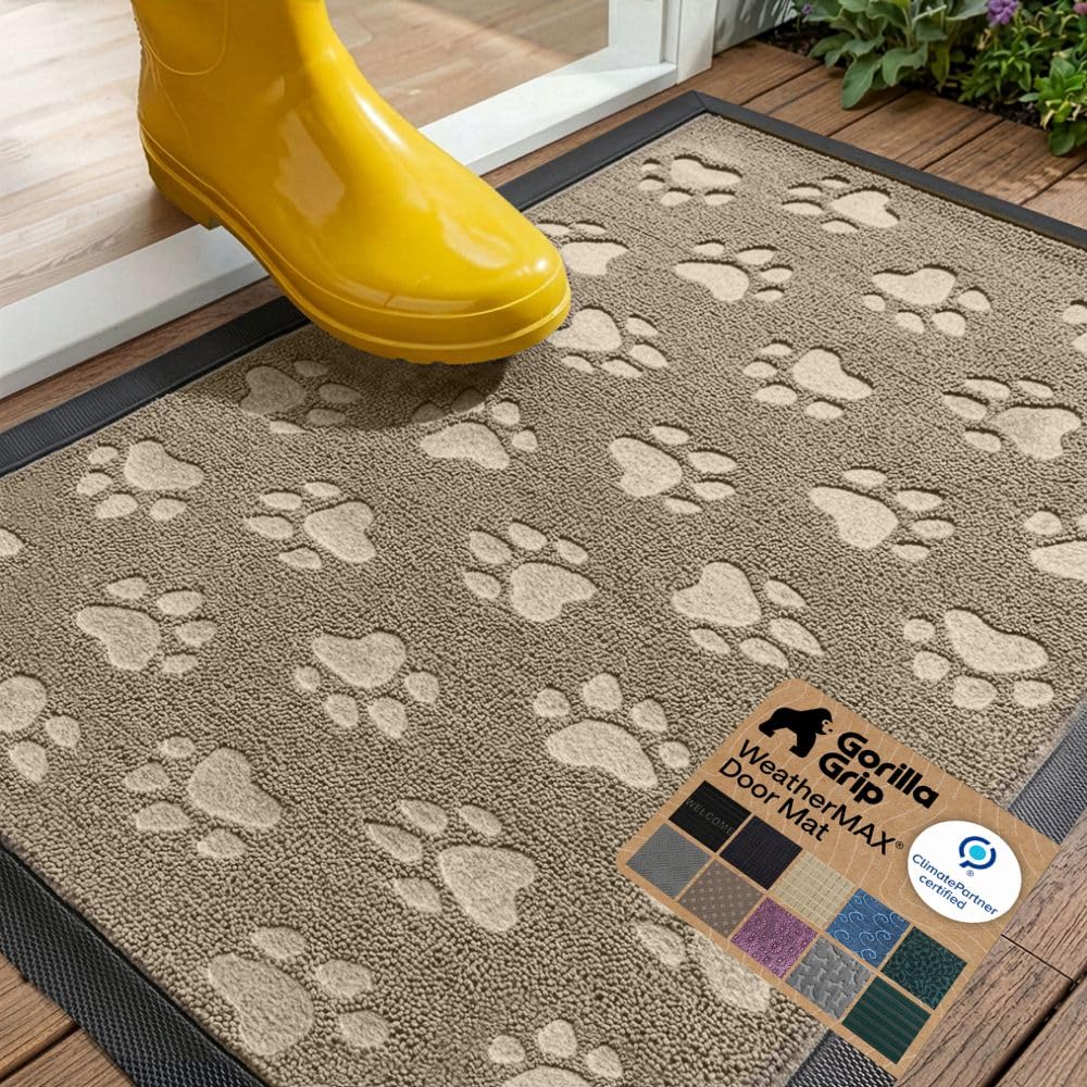 GORILLA GRIP WeatherMAX Door Mat, Indoor and Outdoor Use, Gray Diamond