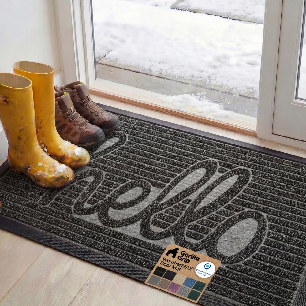 GORILLA GRIP WeatherMAX Door Mat, Indoor and Outdoor Use, Gray Diamond