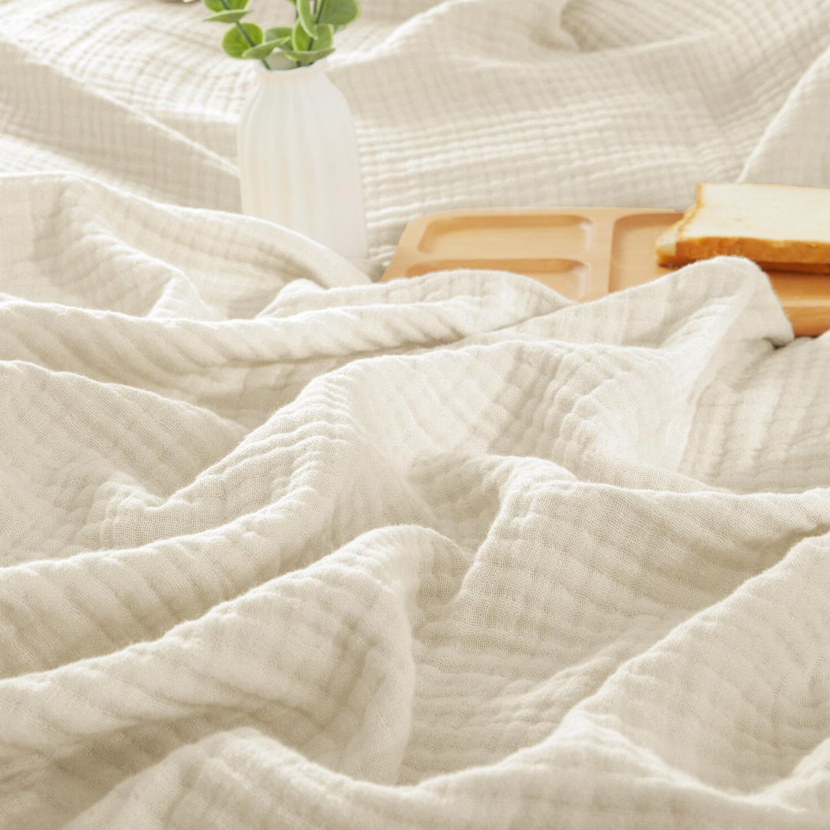 PHF 100% Cotton Muslin Blanket for Adults, Queen Size 90"X90", Taupe