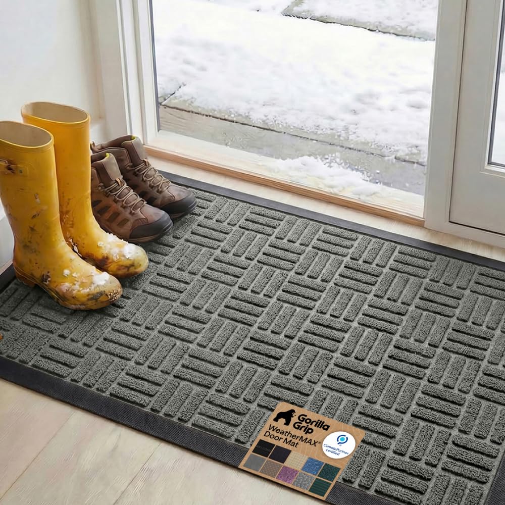 GORILLA GRIP WeatherMAX Door Mat, Indoor and Outdoor Use, Gray Diamond