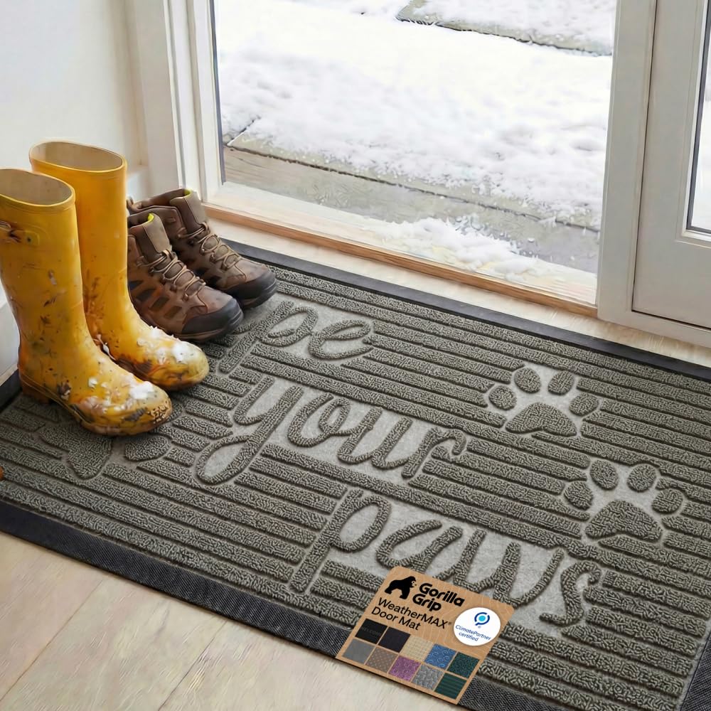 GORILLA GRIP WeatherMAX Door Mat, Indoor and Outdoor Use, Gray Diamond