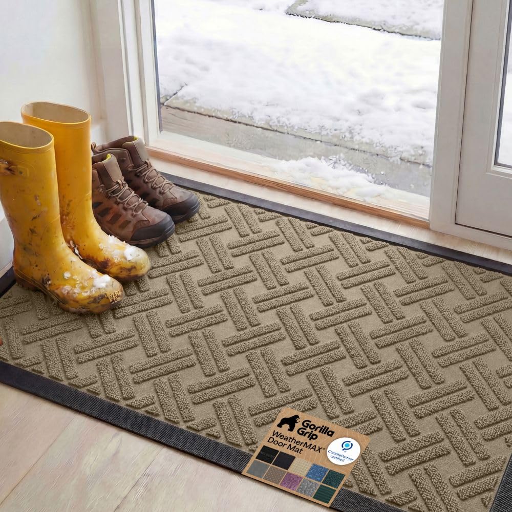 GORILLA GRIP WeatherMAX Door Mat, Indoor and Outdoor Use, Gray Diamond