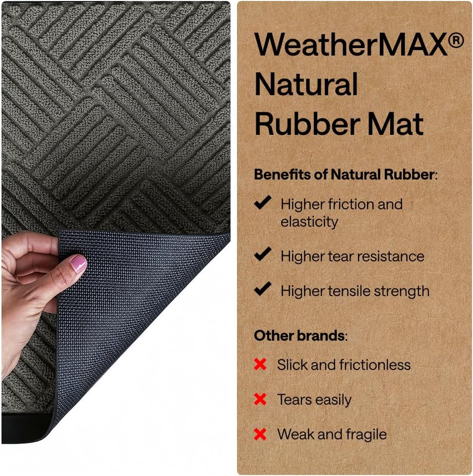 GORILLA GRIP WeatherMAX Door Mat, Indoor and Outdoor Use, Gray Diamond