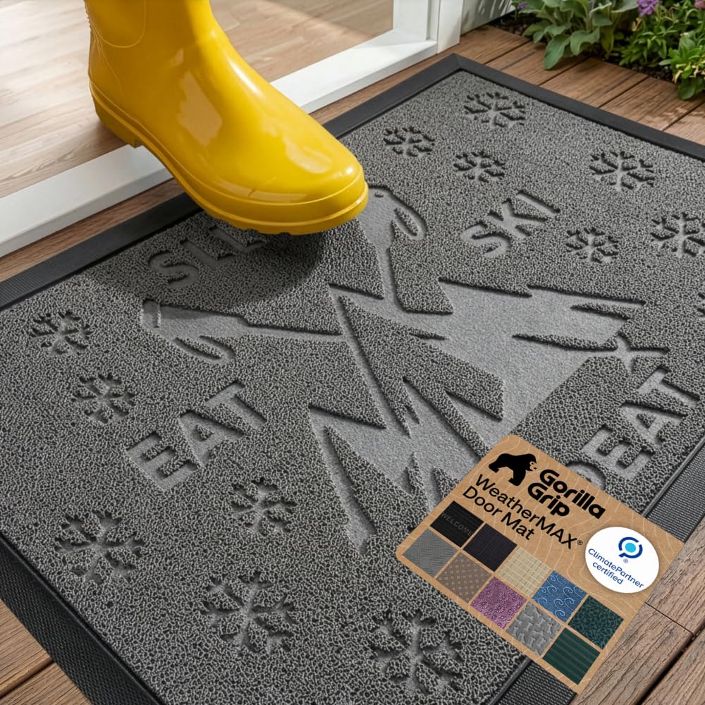 GORILLA GRIP WeatherMAX Door Mat, Indoor and Outdoor Use, Gray Diamond