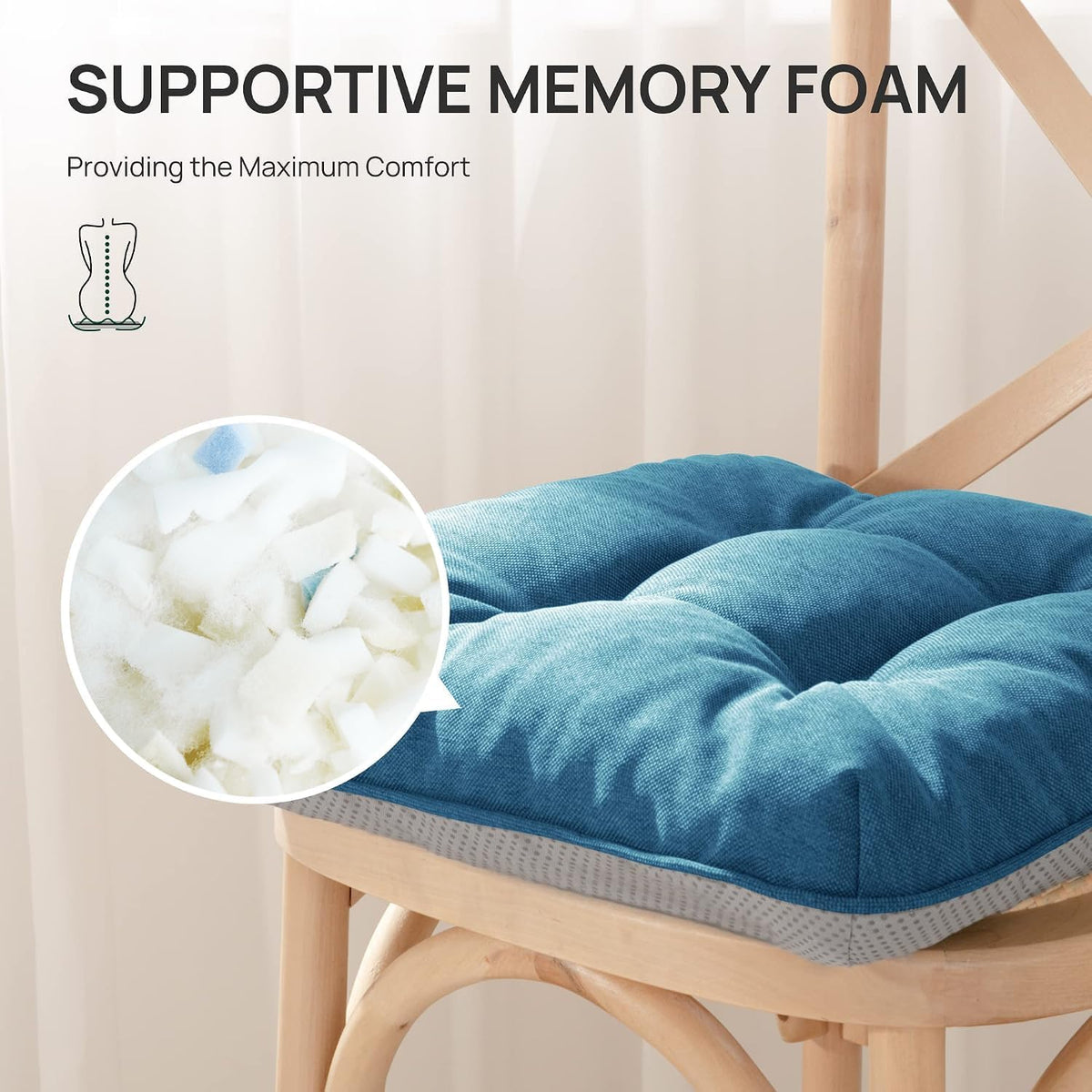 Love's cabin Memory Foam Chair Cushions Set of 4, 15.5 Inch, Blue