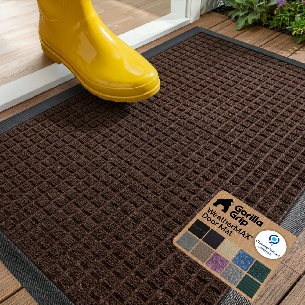 GORILLA GRIP WeatherMAX Door Mat, Indoor and Outdoor Use, Gray Diamond