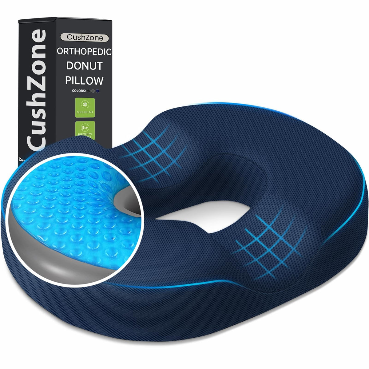 Donut Pillow Seat Cushion, Cooling Gel Memory Foam Chair Cushion, Black
