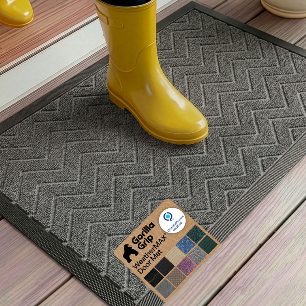 GORILLA GRIP WeatherMAX Door Mat, Indoor and Outdoor Use, Gray Diamond