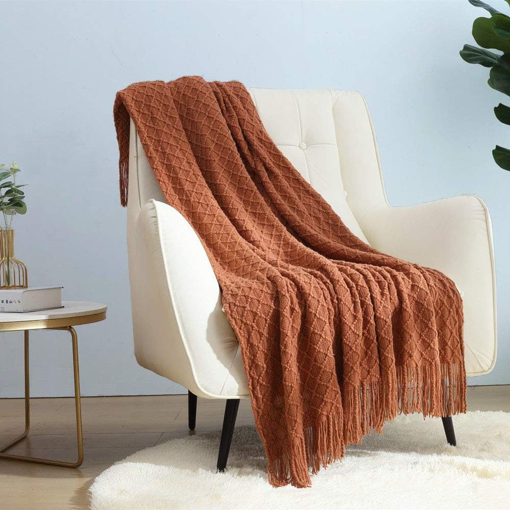 CREVENT Home Decor Rustic Couch Sofa Chair Bed Throw Blanket, Soft Warm Cozy Light Weight for Travelling in Spring Summer (50''X60'' Beige/Ivory)