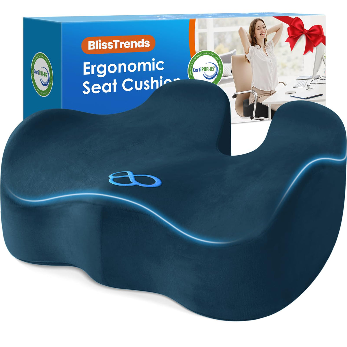 BlissTrends Memory Foam Seat Cushion for Office Chair & Car Seat, Black