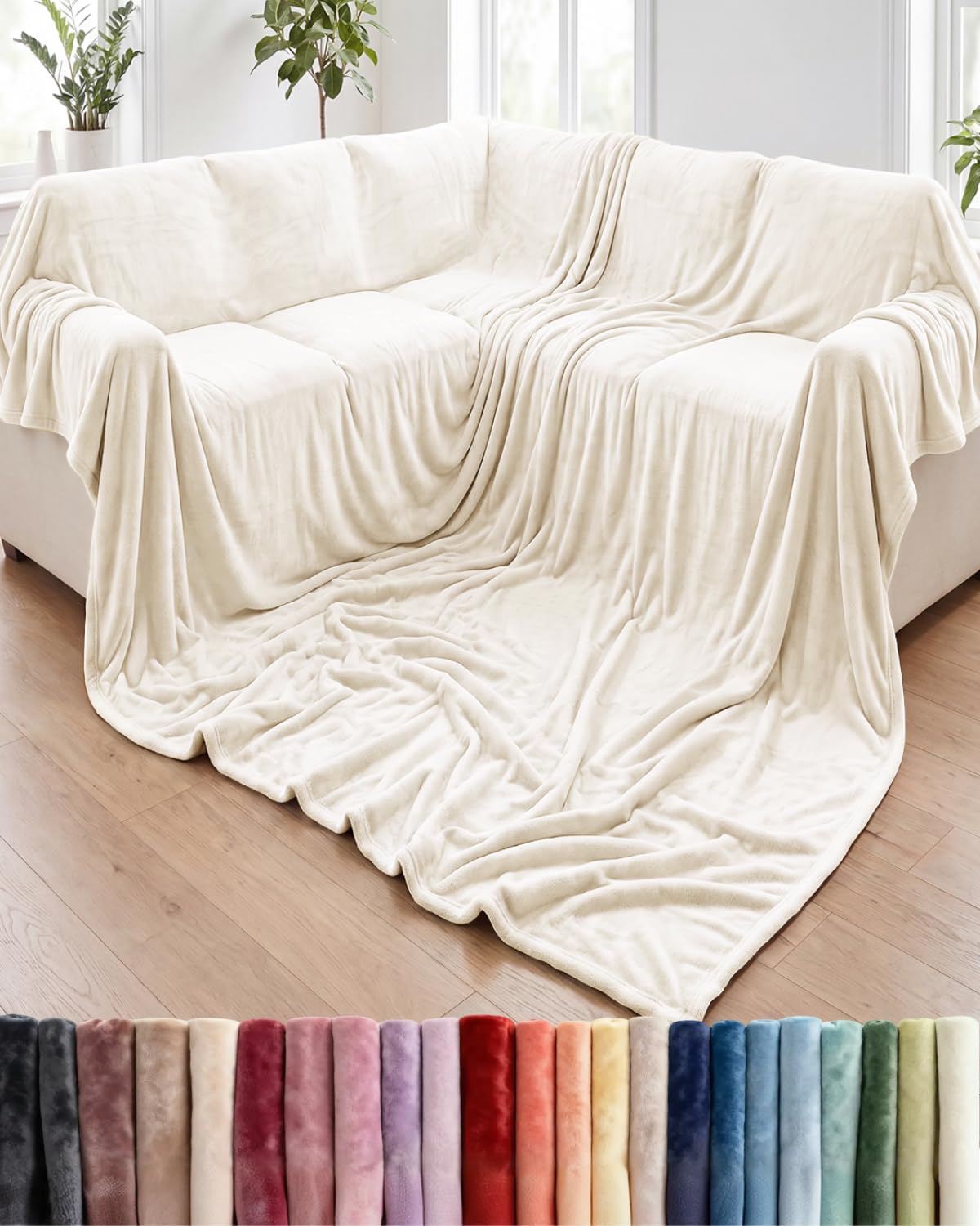 Fleece Blanket Throw Size - Ultra-Soft Warm Flannel Fleece Blanket - Cream