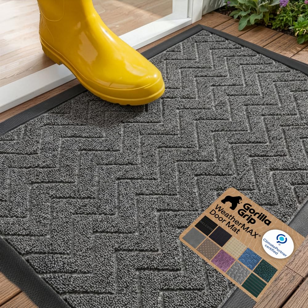 GORILLA GRIP WeatherMAX Door Mat, Indoor and Outdoor Use, Gray Diamond