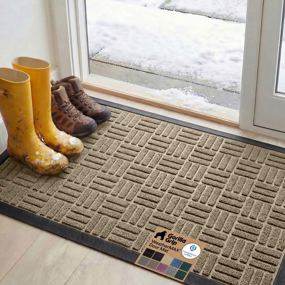 GORILLA GRIP WeatherMAX Door Mat, Indoor and Outdoor Use, Gray Diamond