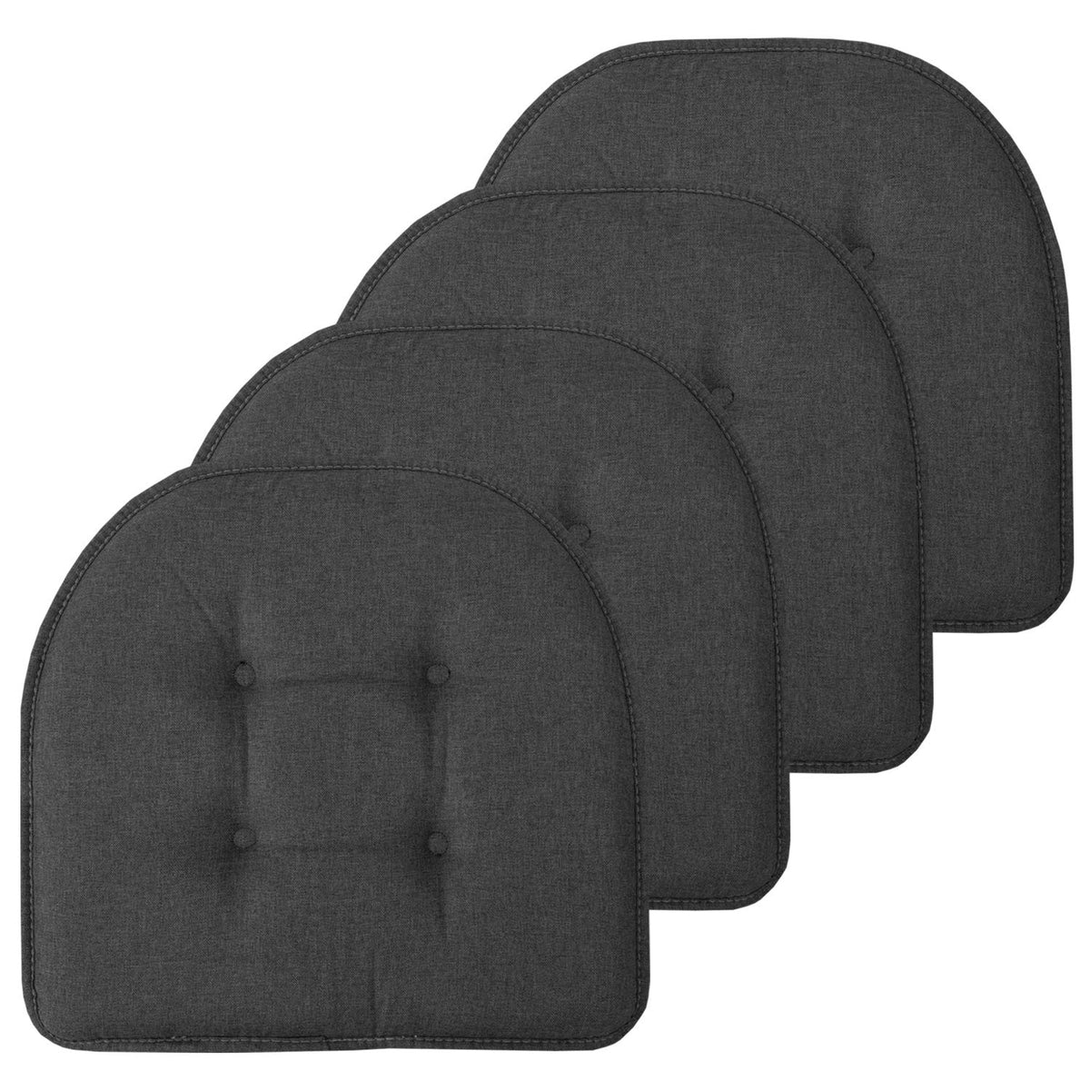 Sweet Home Collection Chair Cushion Memory Foam Pads Tufted Slip Non Skid Rubber Back U-Shaped 17" x 16" Seat Cover, 4 Count (Pack of 1), Army Green