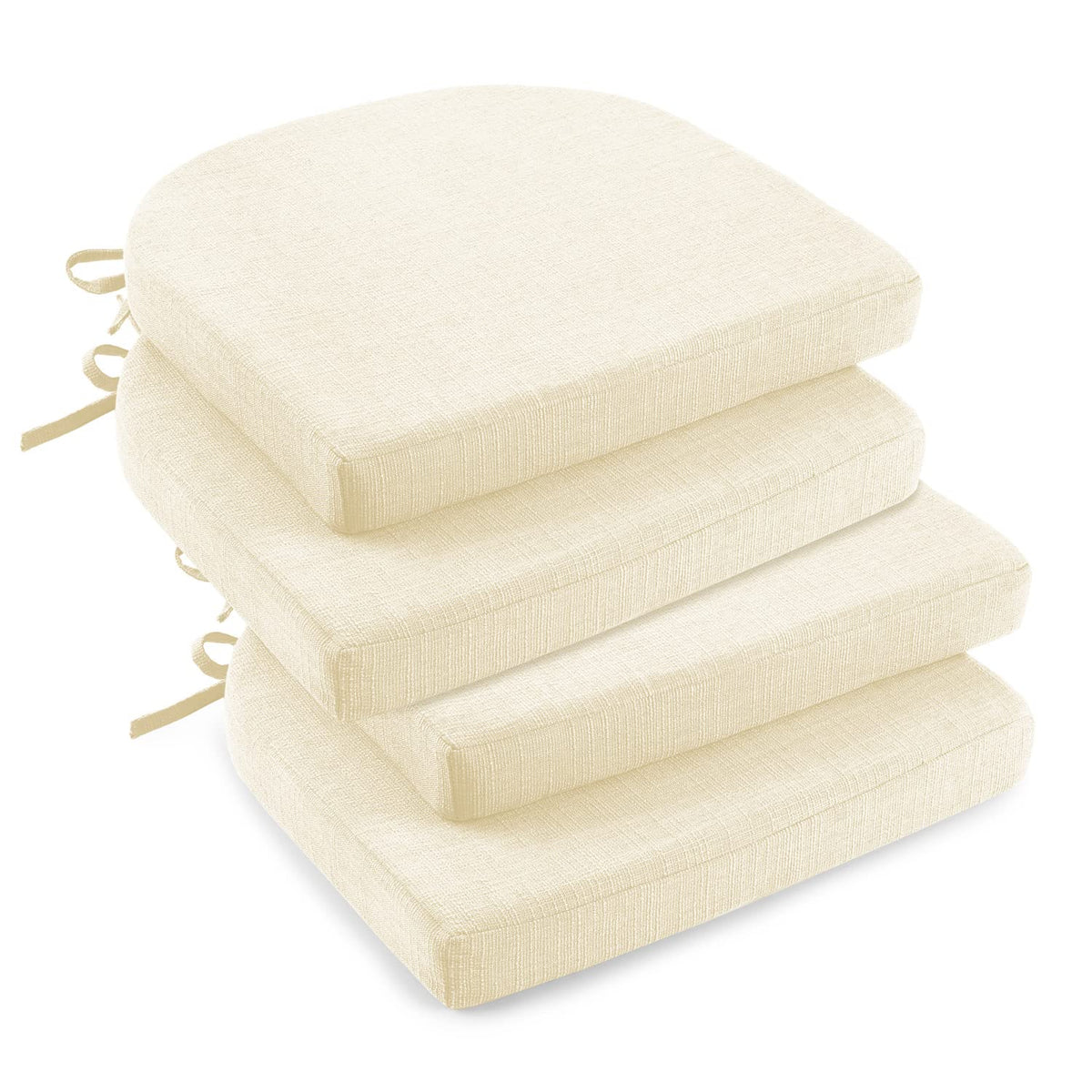 downluxe Indoor Chair Cushions for Dining Chairs, Soft and Comfortable Textured Foam Kitchen Chair Pads with Ties and Non-Slip Backing, 16" x 16" x 2", Brown, 4 Pack