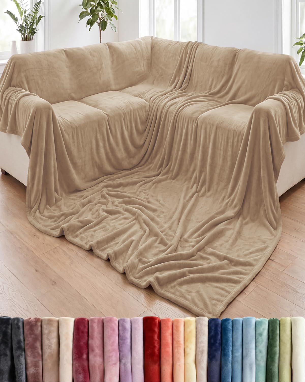 Fleece Blanket Throw Size - Ultra-Soft Warm Flannel Fleece Blanket - Cream