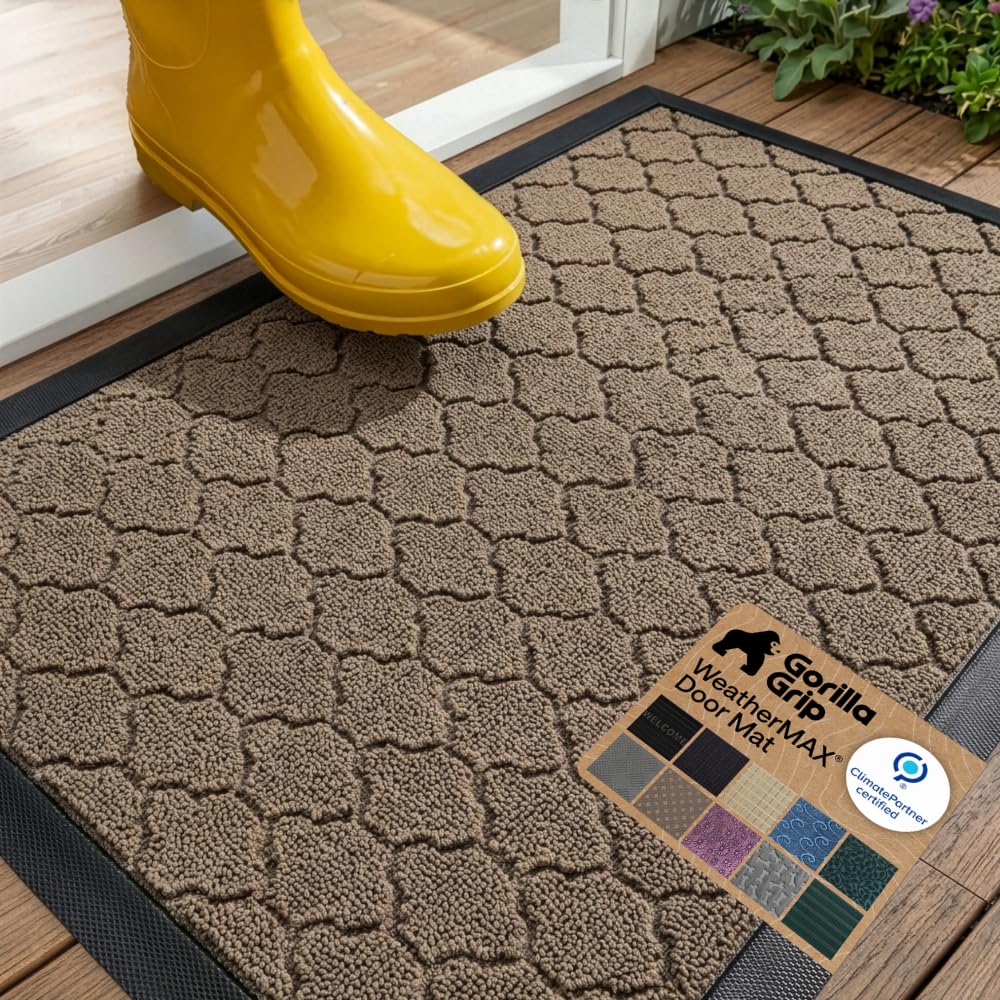 GORILLA GRIP WeatherMAX Door Mat, Indoor and Outdoor Use, Gray Diamond