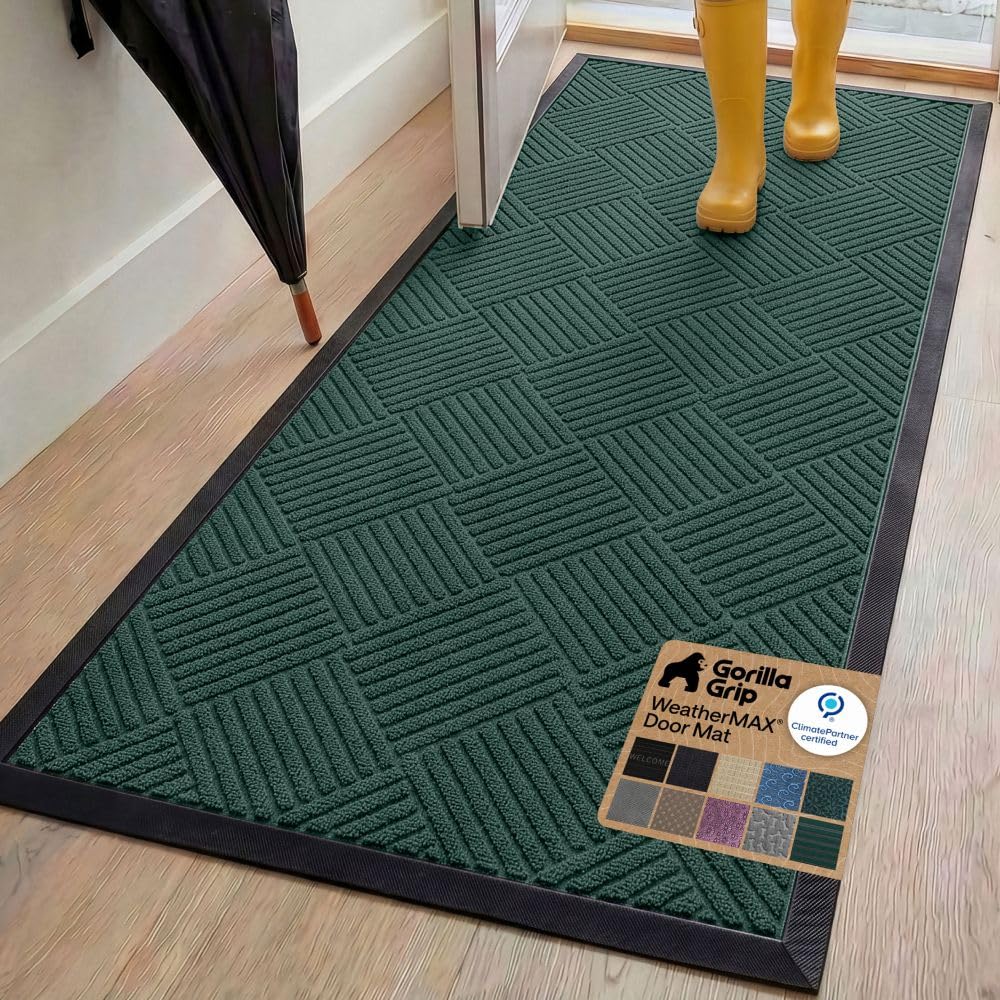 GORILLA GRIP WeatherMAX Door Mat, Indoor and Outdoor Use, Gray Diamond