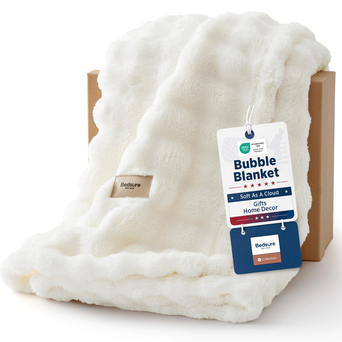Bedsure Cloud Bubble Blanket, Soft Cozy Throw, Beige, 50"×60"
